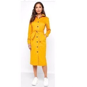 Reserved Brand Belted Long Sleeve Shirt Dress in Mustard 6